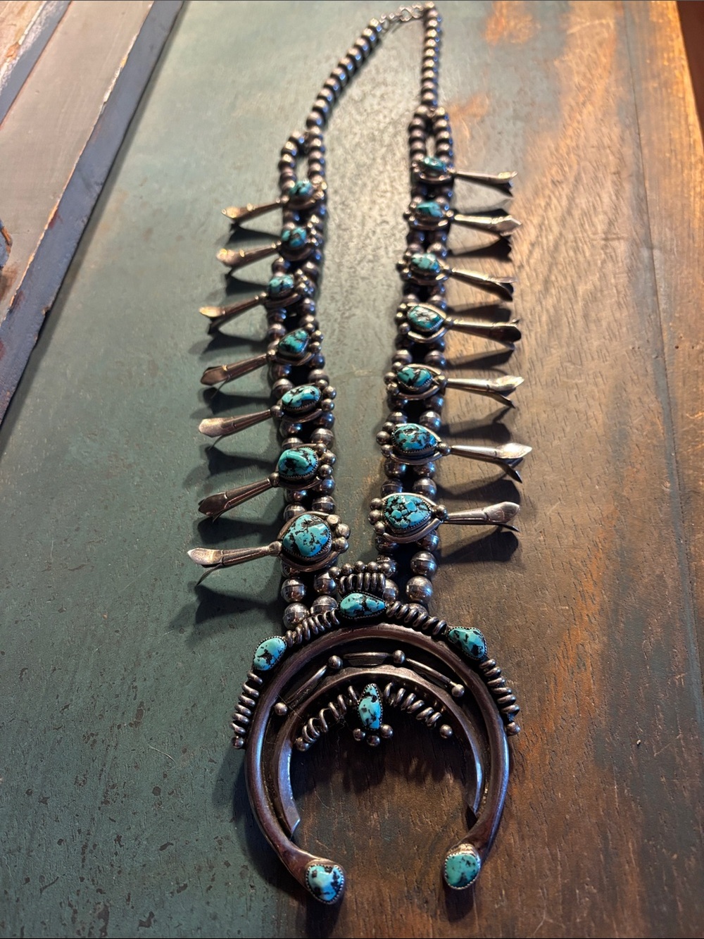 Vintage RARE Turquoise Squash Blossom Necklace SS